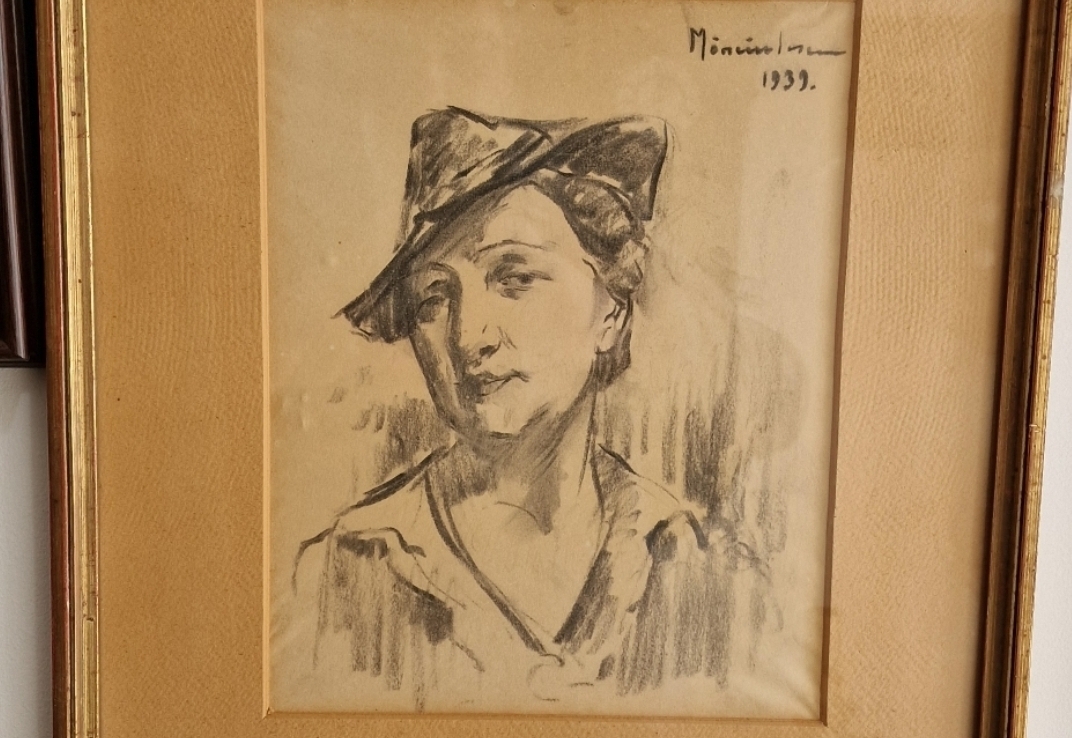 ablou tuș portret femeie semnat și datat 1939 de Manciulescu dimensiuni 26x20